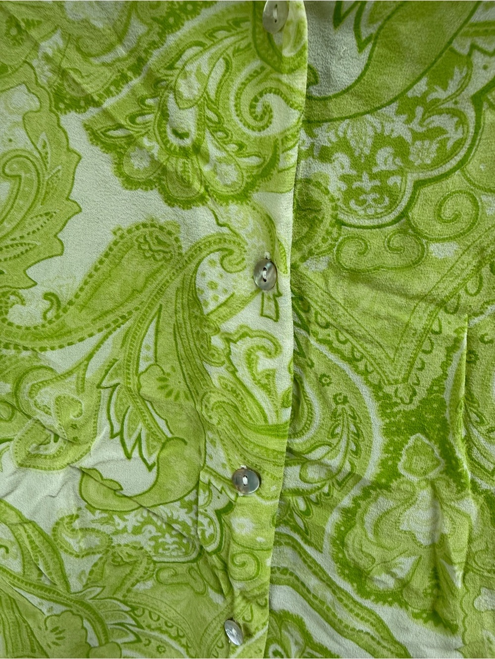 VTG Y2K Green Paisley SILK Top from Sash, size M - Picture 2 of 6